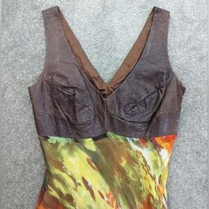 DANIER leather silk V-neck maxi brown orange mermaid V-neck dress size 12